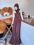 Ladies Pleated Spaghetti Straps Long Maxi Dresses